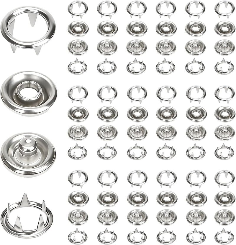 PIGORY 400Pcs Metal Snaps for Fabric, 100Set Silver Hollow Sewing Snaps for Sewing, 9.5mm Snap Button Kits for DIY Crafting Clothing(Not Pliers) - Image 1
